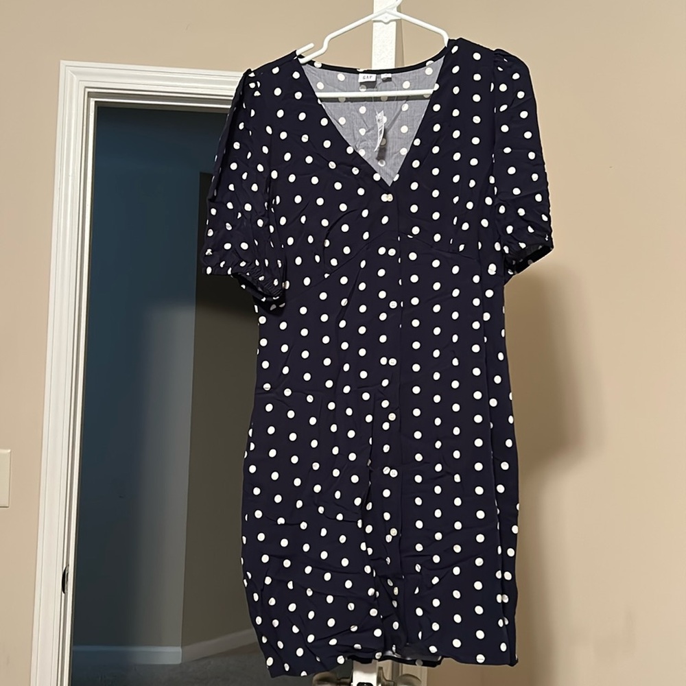 NWT medium Gap navy and white polka dot dress
